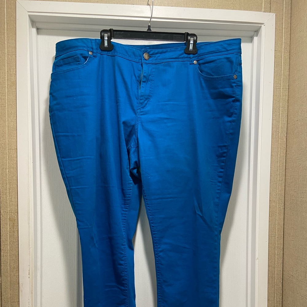 Teal colored skinny jean